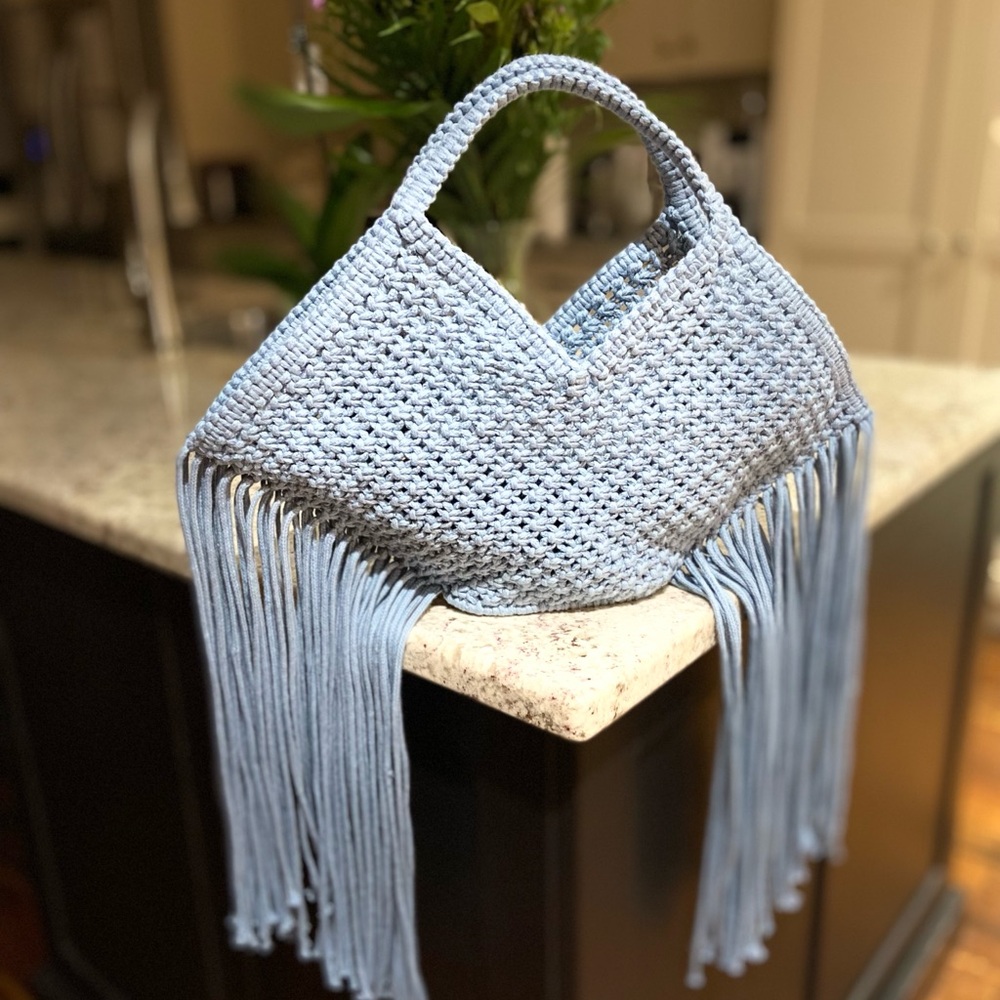 Handmade blue wooven Handbag